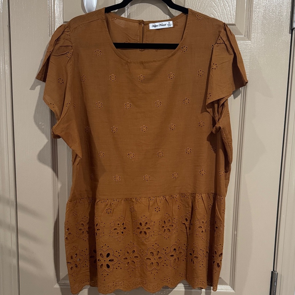 Chic Tan Eyelet Blouse